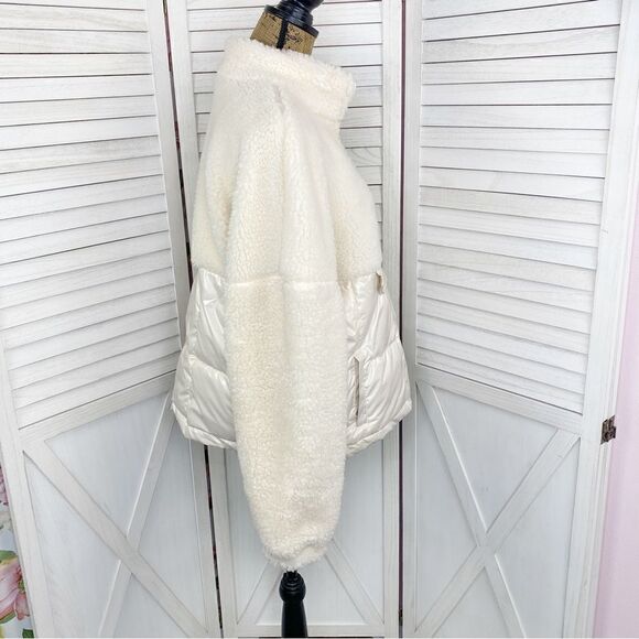 Fabletics Nelly Mixed Media Teddy Pullover Jacket Cream XL Half Zip - Picture 4 of 15